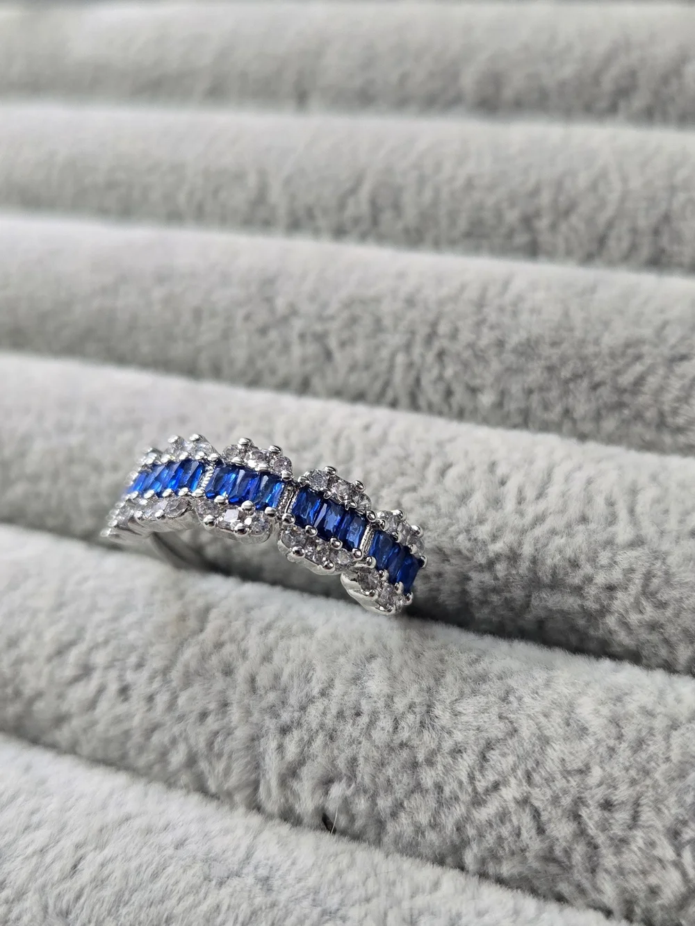 Size 7 Blue Topaz Bomb Party Rhodium Plated Ring